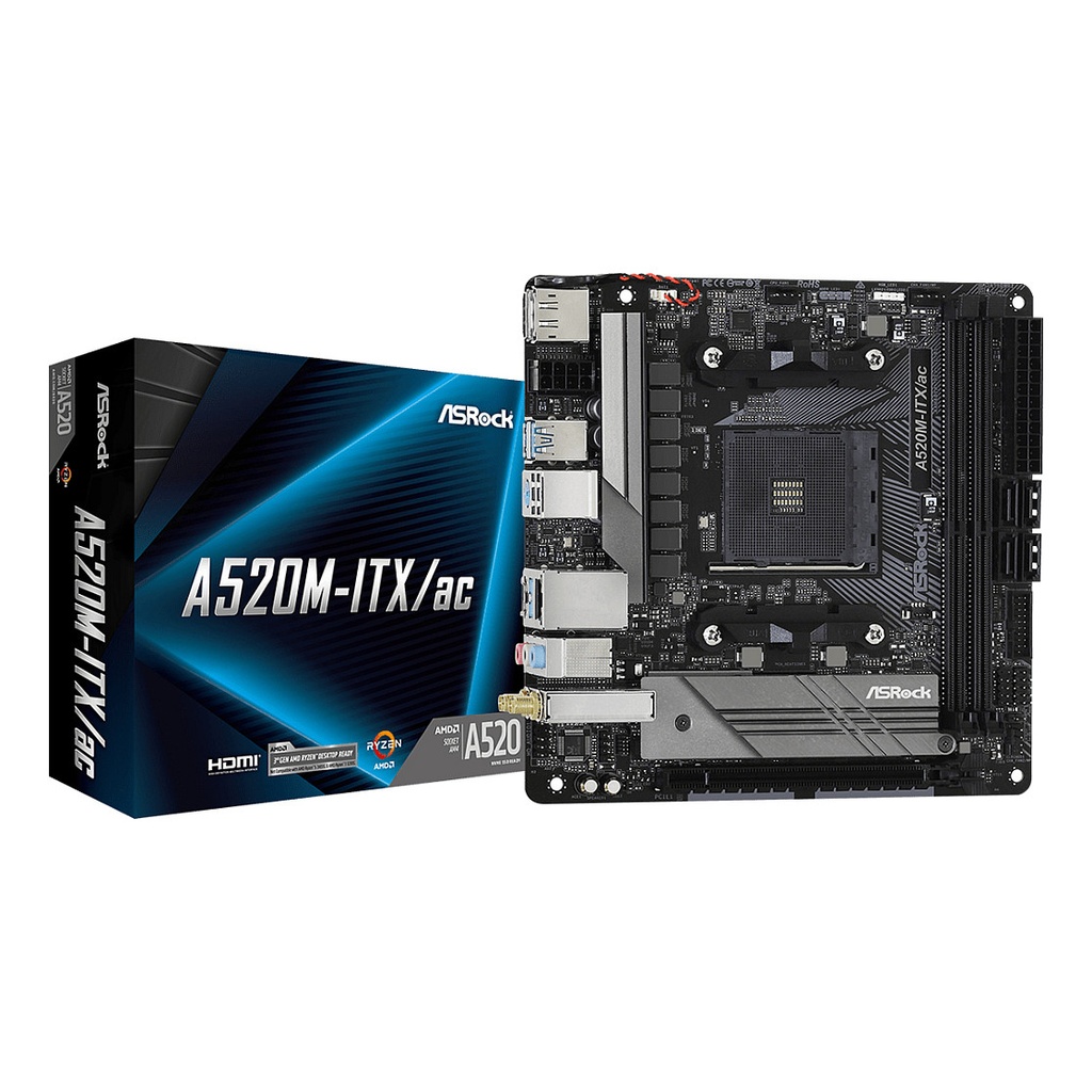 ASROCK Motherboard A520M-ITX/ac - Mini-ITX - Socket AM4 - AMD A520 · 90-MXBDG0-A0UAYZ