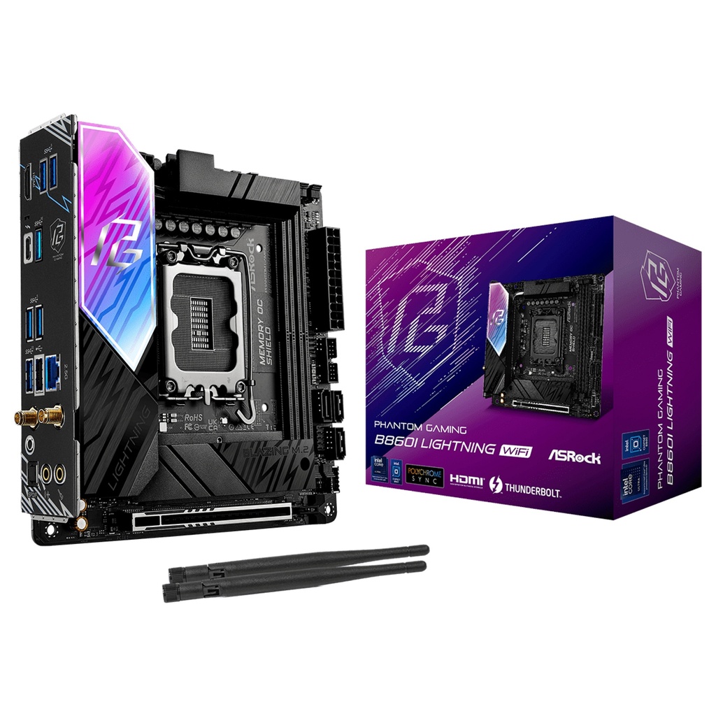 ASROCK Phantom Gaming B860I Lightning WiFi - motherboard - mini ITX - LGA1851 Socket - B860 · 90-MXBRZ0-A0UAYZ