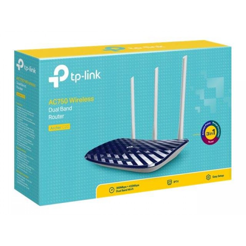 TP-LINK ARCHER C20 AC750 / WIRELESS ROUTER / 4-PORT SWITCH / 802.11A/B/G/N/AC / DUAL BAND - ARCHER C20